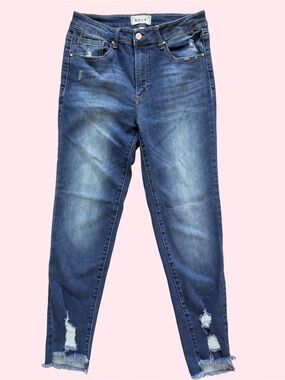Tricot Dark Blue Ankle Crop Distressed Jeans